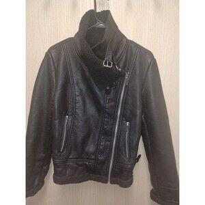 Faux leather biker jacket (Black, Forever 21, Size US L) women